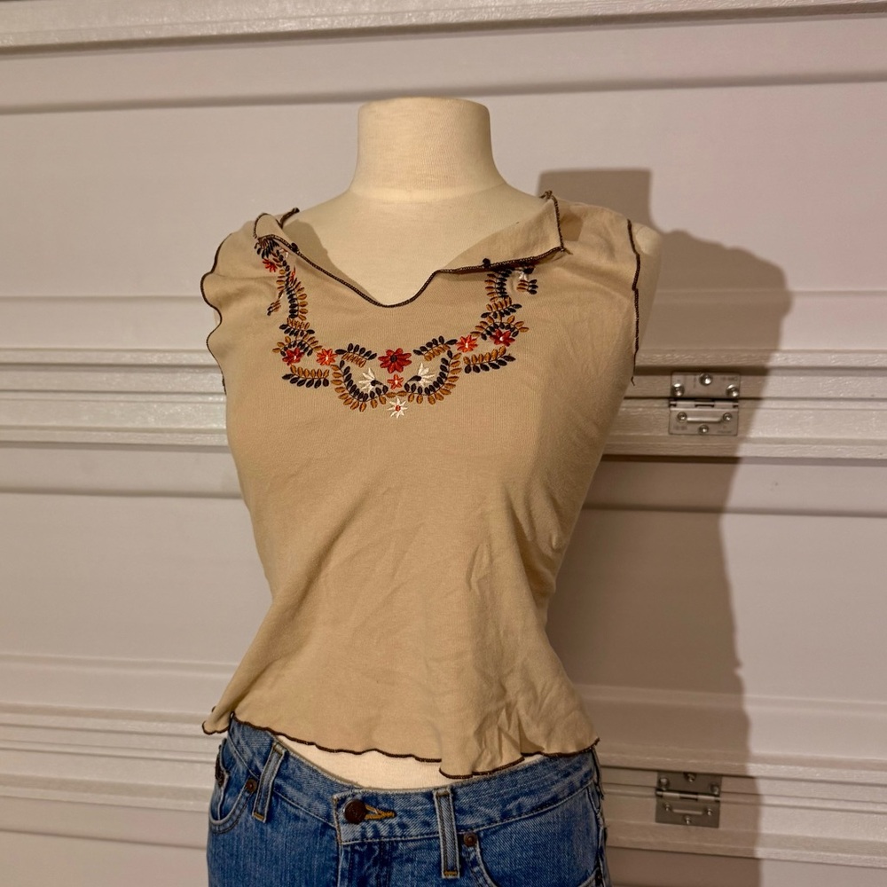 Vintage tan embroidered tank